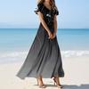 Women's Casual Fashion Print Long Dresses V-Neck Short Sleeve Dresses