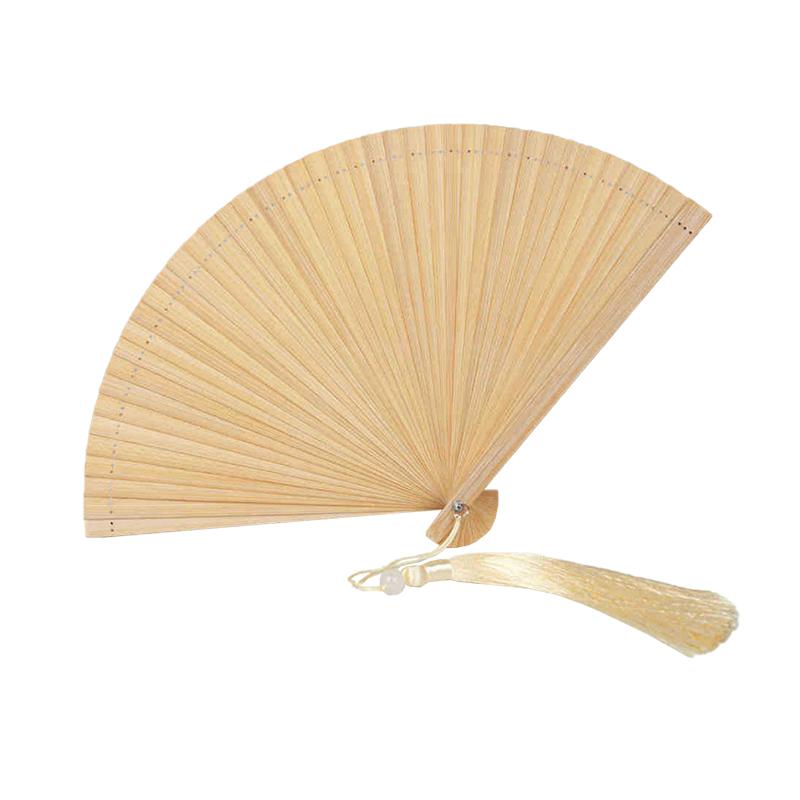 1Pc Folding Fan Handmade With Tassels Handcraft New Year's Gift Vintage Bamboo Chinese Style Solid Color