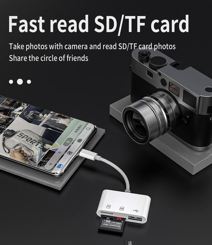 Адаптер USB-C, Устройство чтения SD-карт, Карта TF, Micro USB 3.0, Порт OTG, Док-станция (3-в-1), Кабель-адаптер Thunderbolt 4 Type-C, Совместим с