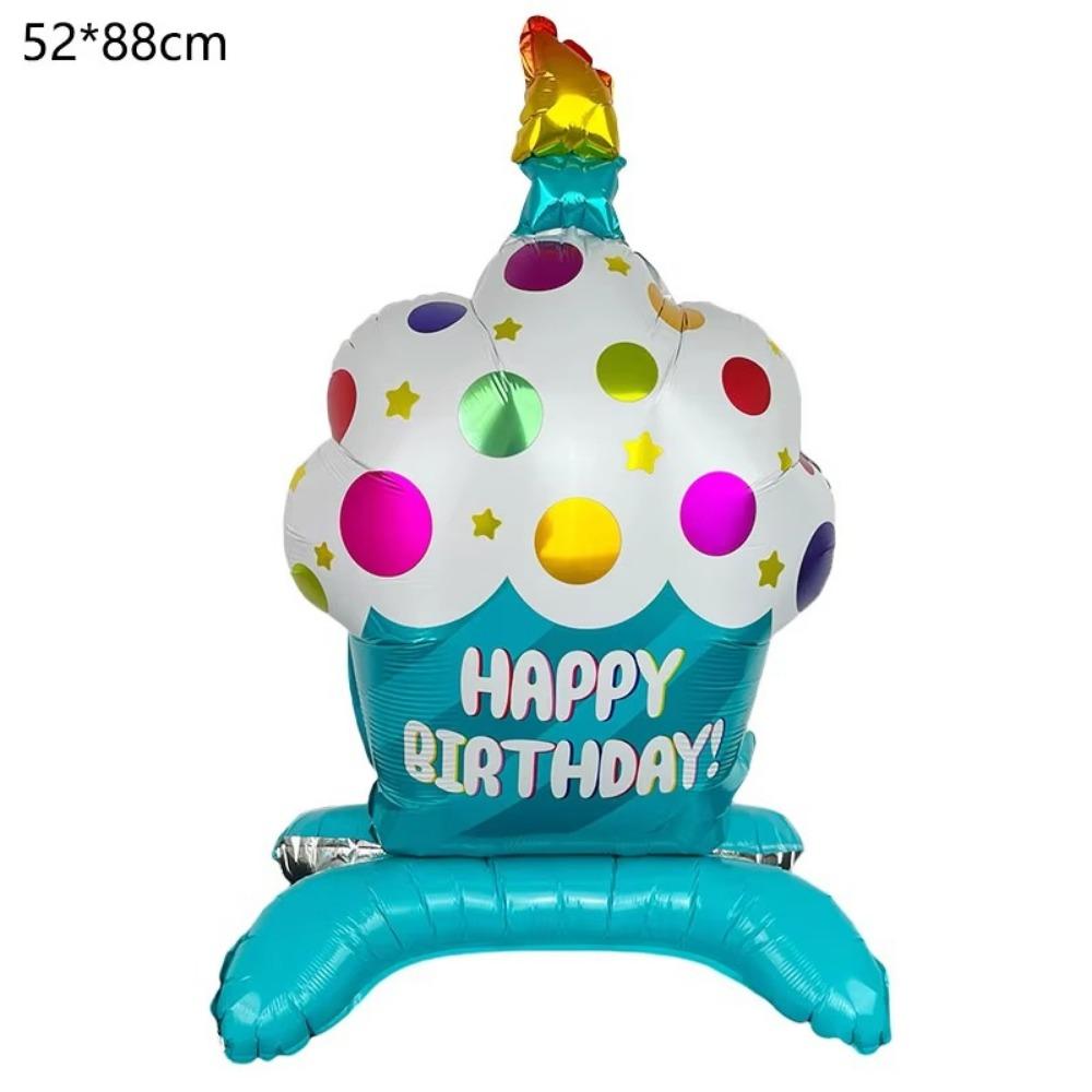 Stand Cake Balloons Large Happy Birthday Balloon New Aluminum Film Balloon Background Decoration