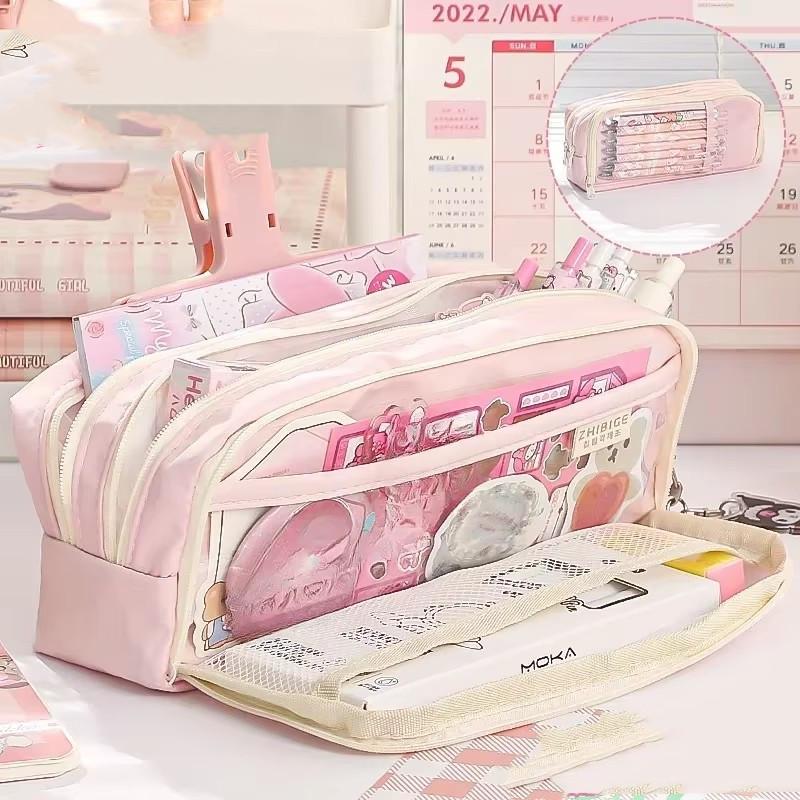 Прозрачный пенал Kawaii Канцелярская сумка Школьный мешочек Сумка для ручек Большая вместимость Прозрачный пенал для девочек Обратно в школу