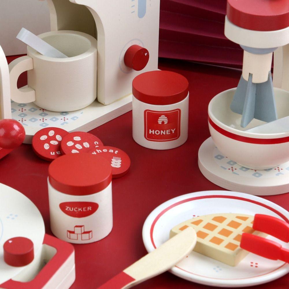 Мини-размер имитации хлебопечки и кофемашины, деревянный дизайн, мини-магазин завтраков, игрушки для ролевых игр, игровой домик