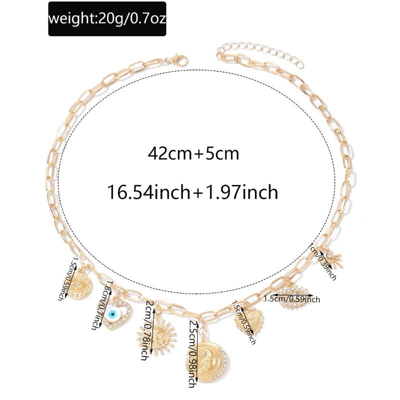 Devil's Eye Love Clavicle Chain Jewelry Vintage Embossed Star Moon Sun Flower Necklace