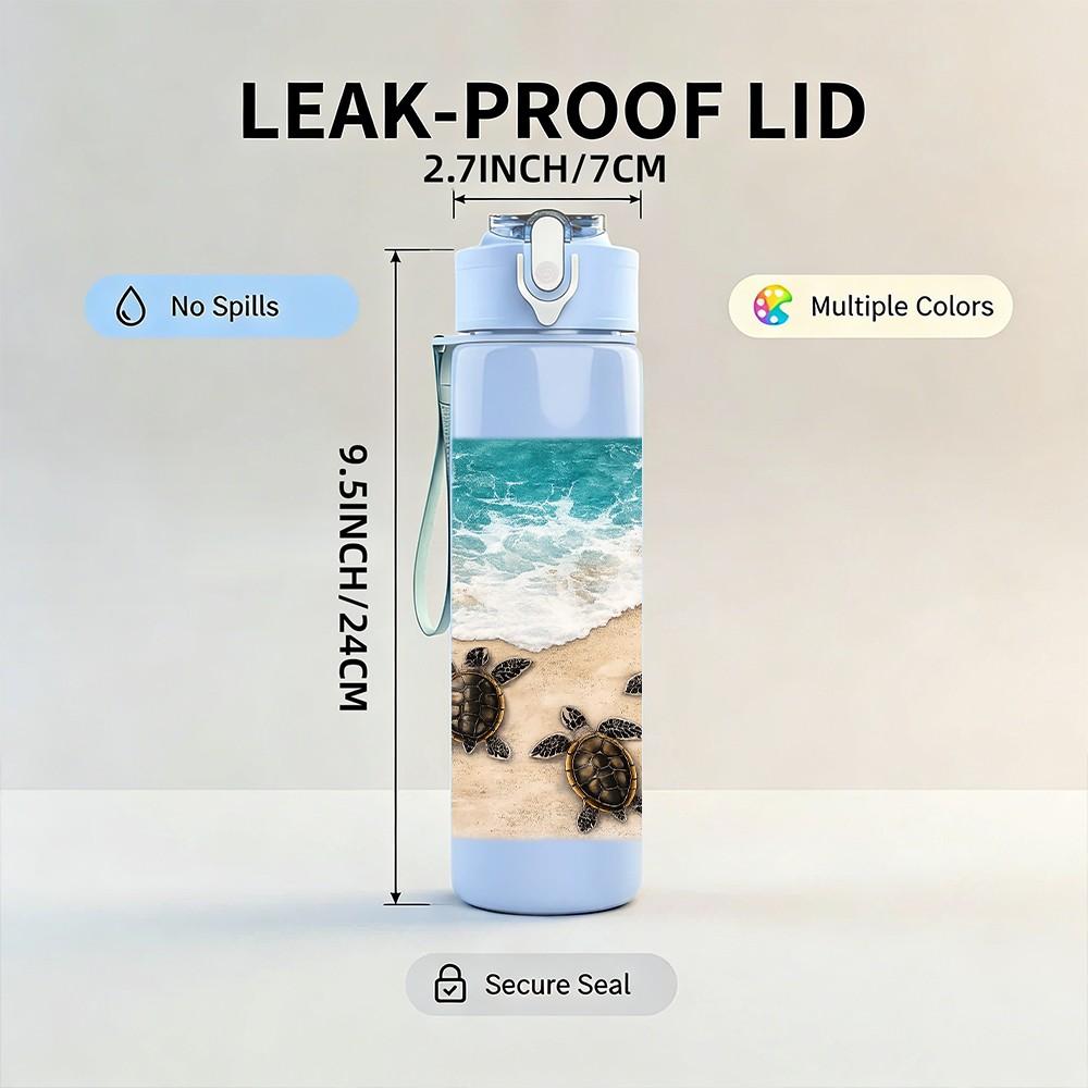 1PC Beach Sand Sea Shell Vacation Print 750ml Color Plastic Sports Water Bottle Leakproof Flip Straw Lid Suitable for Sports Office Home Use