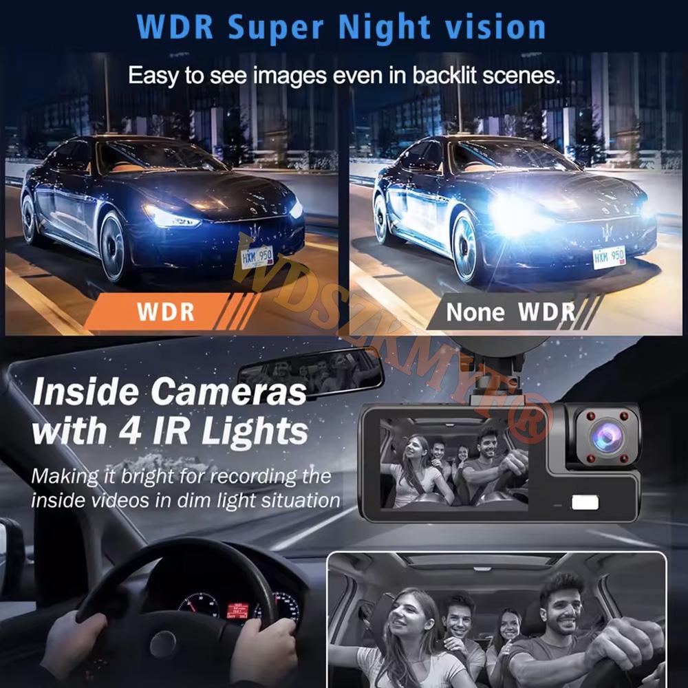 FHD 3-канальный WIFI APP DVR автомобильный 1080P видеорегистратор для автомобилей Двойная линза видеорегистратор авто Автомобильная камера записи Опциональная камера заднего вида