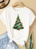 (Asian Size) New Year T Clothing Short Sleeve T-shirts  Print Merry Christmas Plaid Tree Style O-neck Women's Top Fashion Holiday Graphic Tee