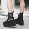 Ботинки с цветочной вышивкой в ​​стиле ретро в готическом стиле, женские ботильоны на платформе, черные замшевые ботильоны на танкетке, толстой подошве и молнии