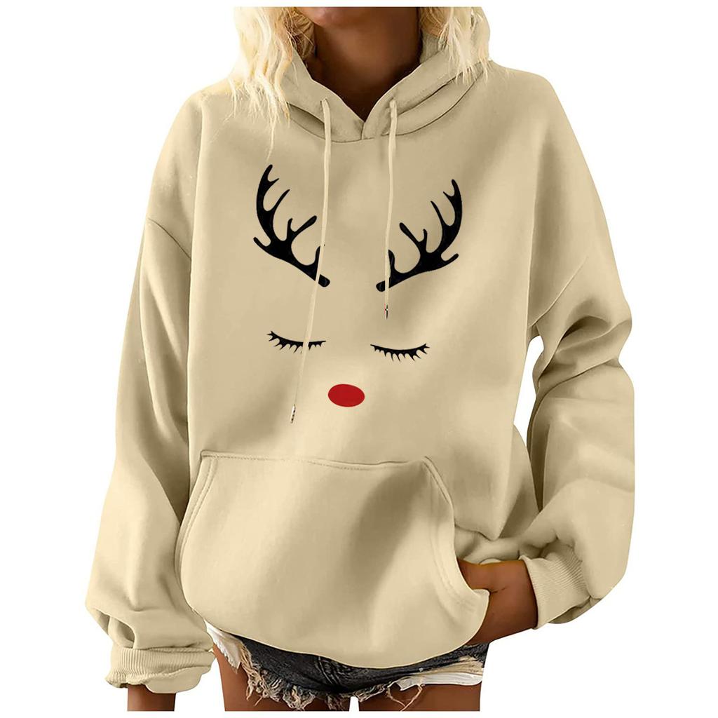 Women's Fashion Leisure Christmas Party Printed Long Sleeve Hooded Pullover Top