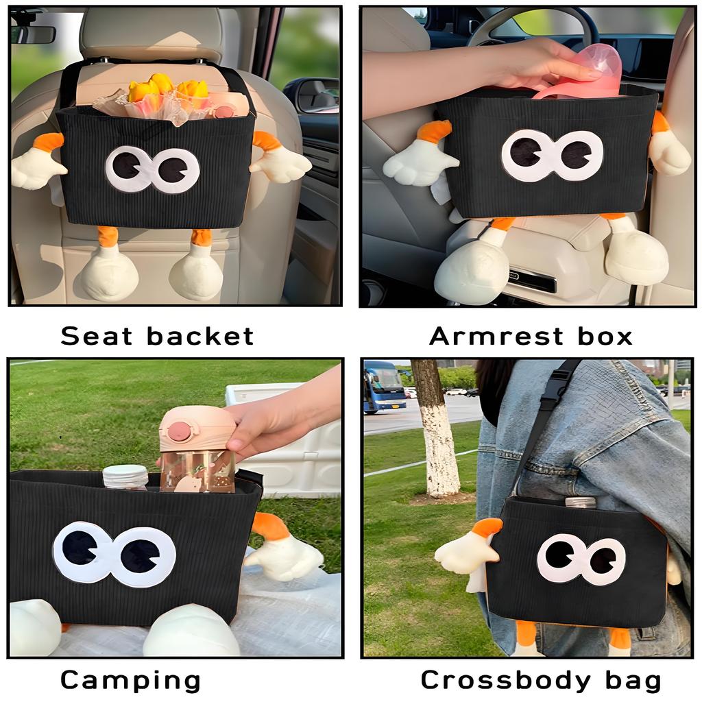 Cute Animal Car Trash Can, 2-Function Hanging Organizer with Tissue Dispenser - Plush Seat Back Storage Bag