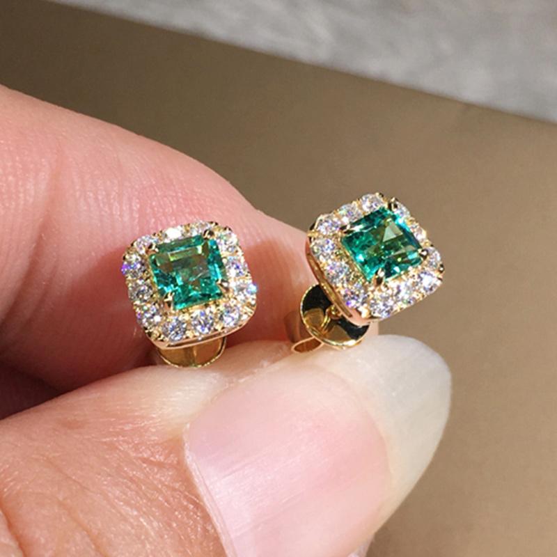 Серьги-пусеты Huitan Eternity Green CZ для женщин, золотистого цвета, роскошные свадебные серьги для невесты, элегантные аксессуары для ушей, циркон для вечеринки