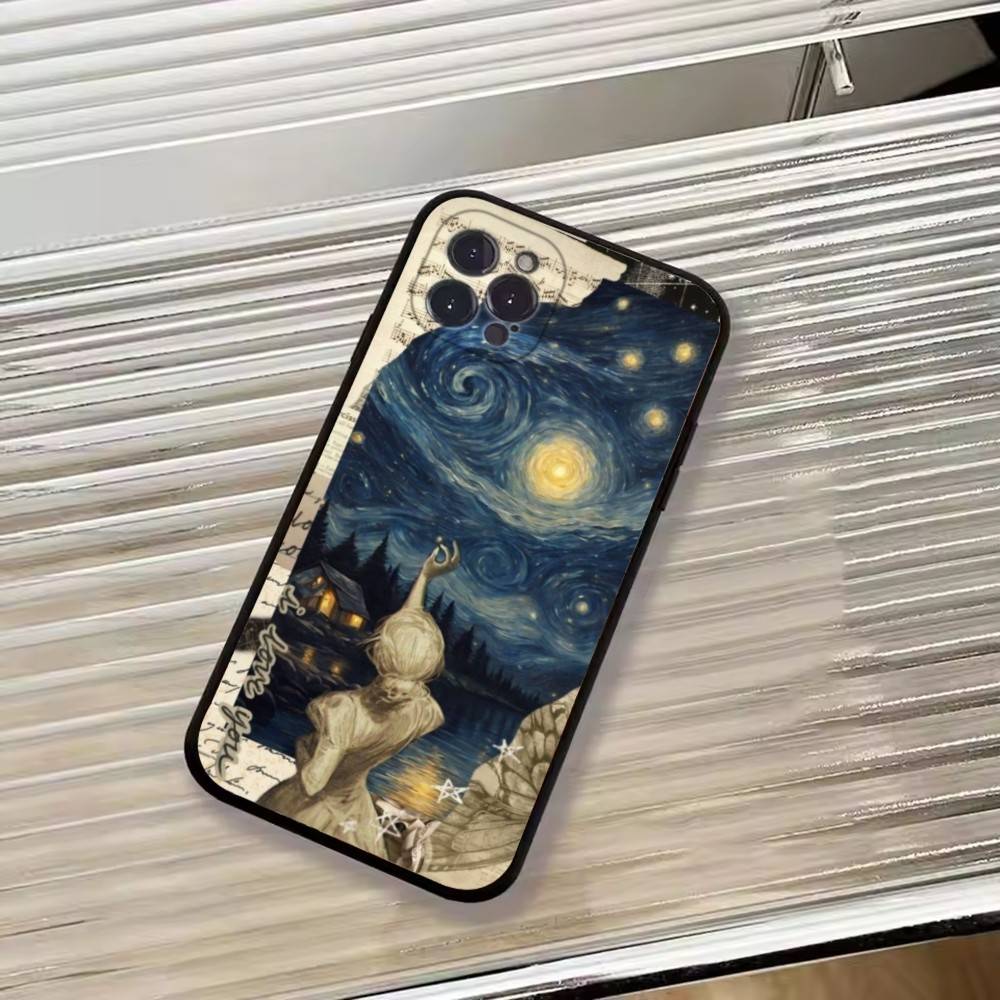 Чехол для телефона Van Gogh A-Art Эстетичный Для iPhone 17, 16,15,14,13,12,11 Plus,Pro Max, Других Мягкий Черный Чехол
