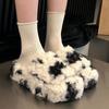 Fashion Milk Cow Fluffy Furry Slippers Women House Shoes Winter Plush Fur Flip Flops Thick Sole Indoor Home Slides Shoes