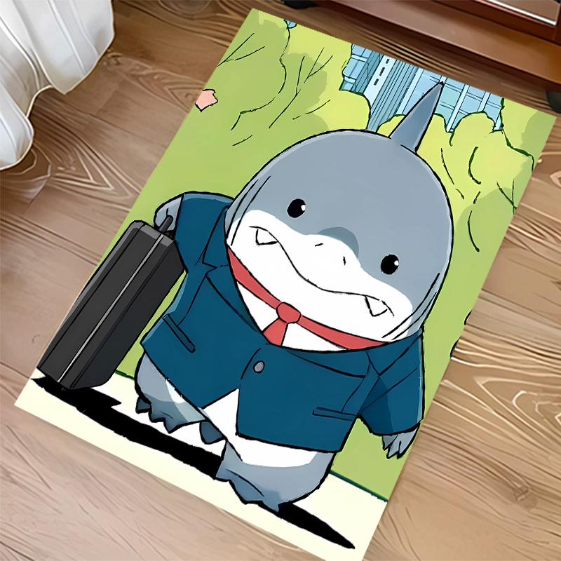 1pc Jeff the Land Shark Print Area Rug - Soft, Washable Non-Slip Indoor Mat for Office Chairs, Living Room, Home Office Decorative Rug
