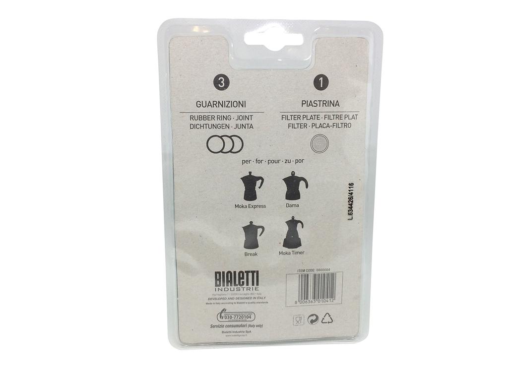 Bialetti 6 Cup Replacement Gasket & Filter Set (3 Gaskets, 1 Filter)