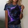 Summer Round Neck 3D Cat Print Top Fashionable Casual Short Sleeved Women's T-shirts
