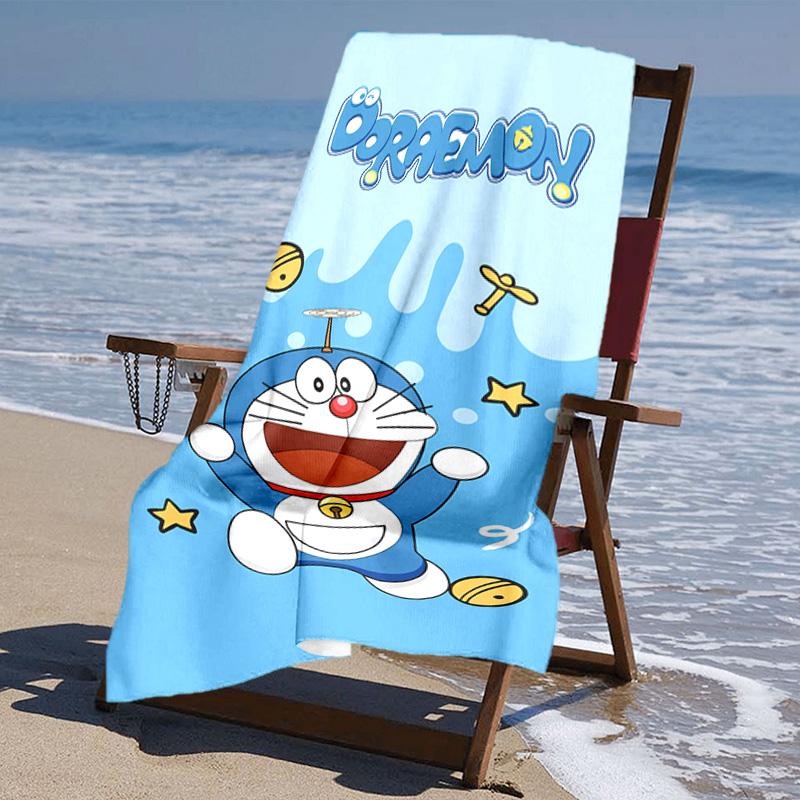 proof beach towel with Doraemon pattern - soft,absorbent,quick-drying,machine washable - perfect for swimming,camping,bathing