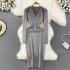 Autumn V-neck Knitted Sweater Dress Women Fashion Sexy Hollow Out Slim Bodycon Sheath Club Party Knitwear