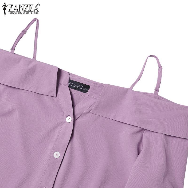 ZANZEA Весенние женские топы с открытыми плечами на тонких бретельках