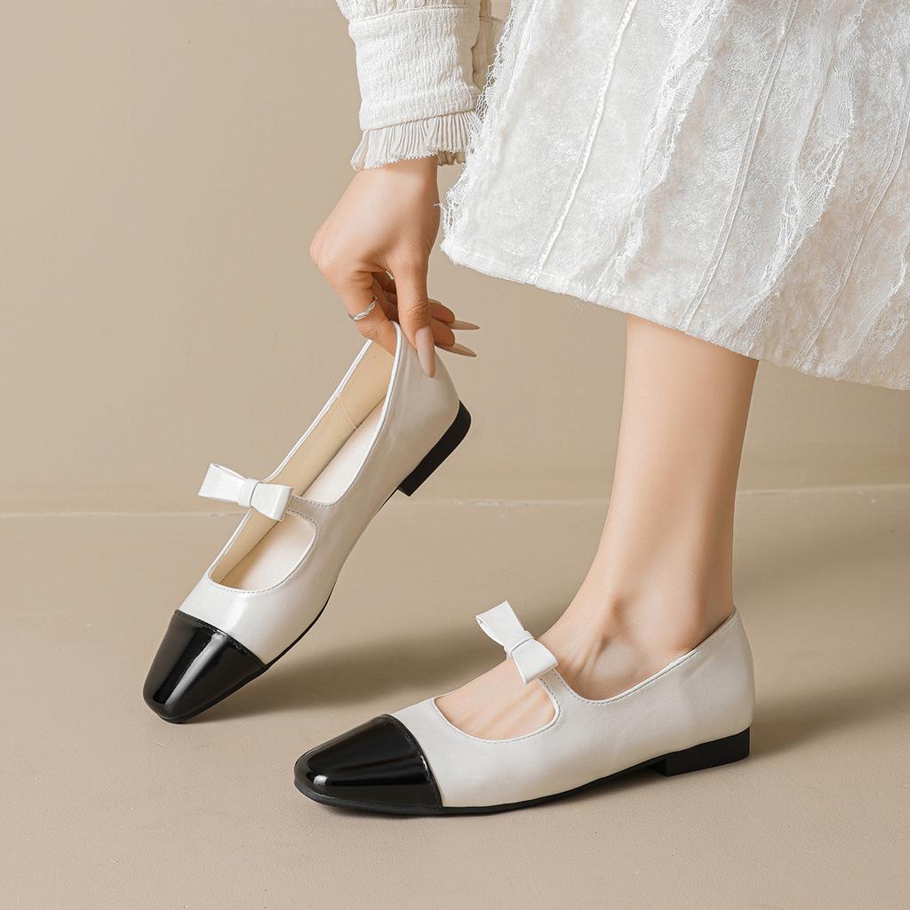 New Model821-36 French Small Fragrant Mary Jane Shoes Color Matching Flat Single Shoes Women'S Bow Ballet Shoes