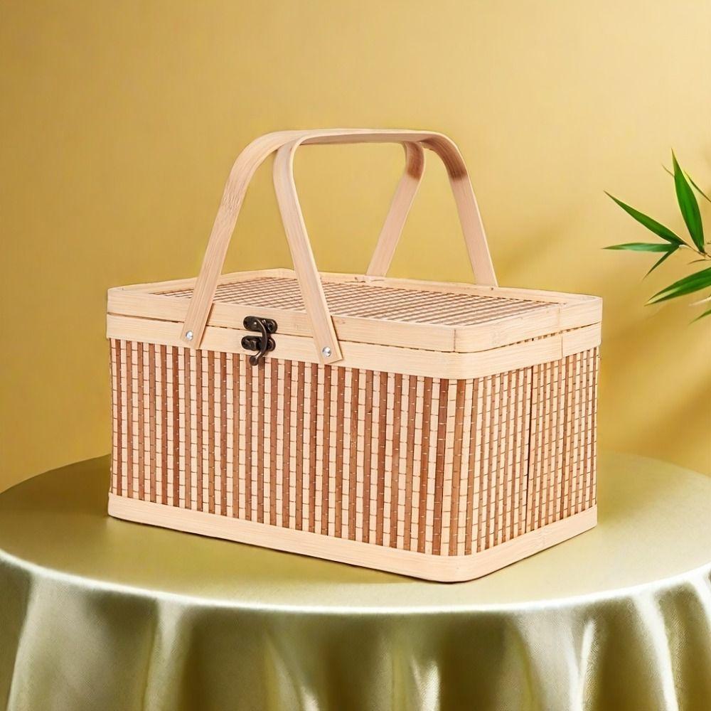 Chinese Style Bamboo Basket Vintage Picnic Basket Egg Container Wedding Party
