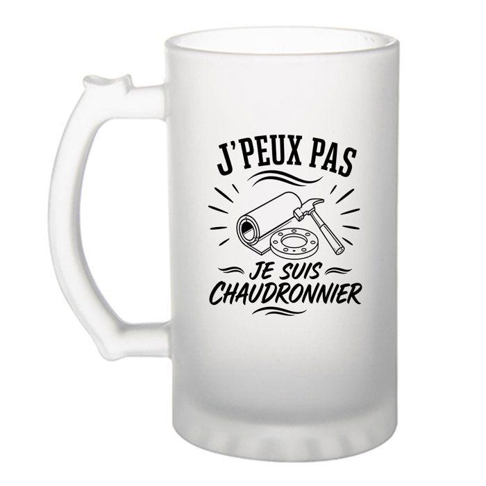 Verre à bière - PLANETEE - J’peux pas je suis Chaudronnier (minimaliste) - Verre trempé givré - 470 ml - Anse