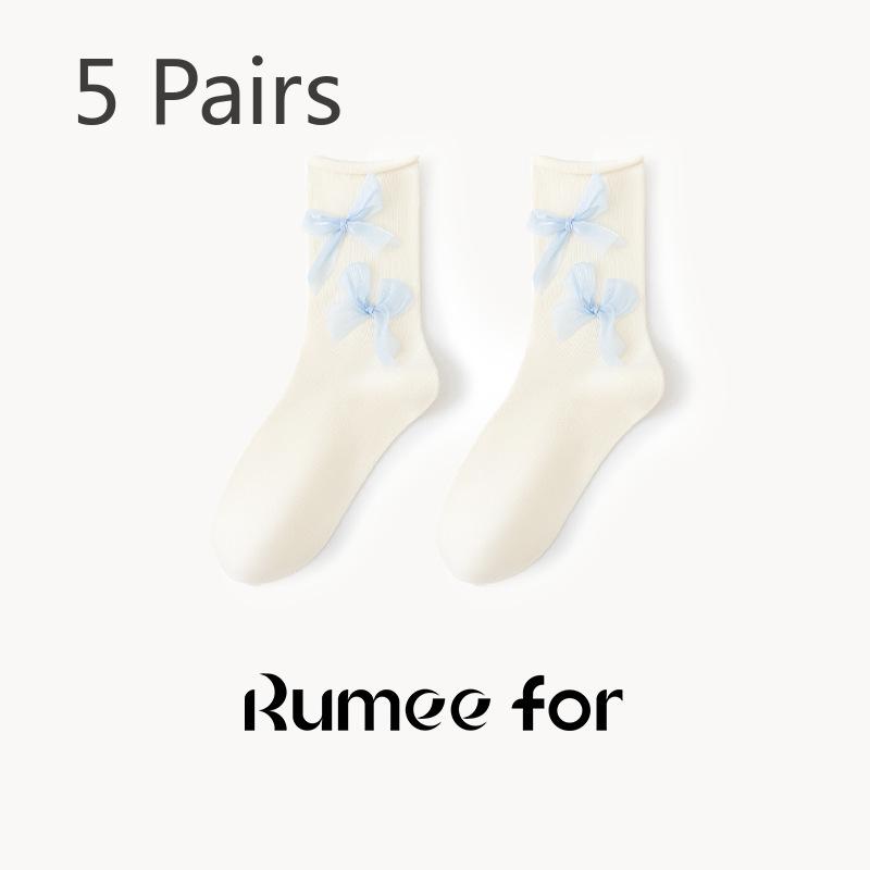 5 пар новых женских носков-труб с нескользящей отделкой и милым бантом на весну и лето
