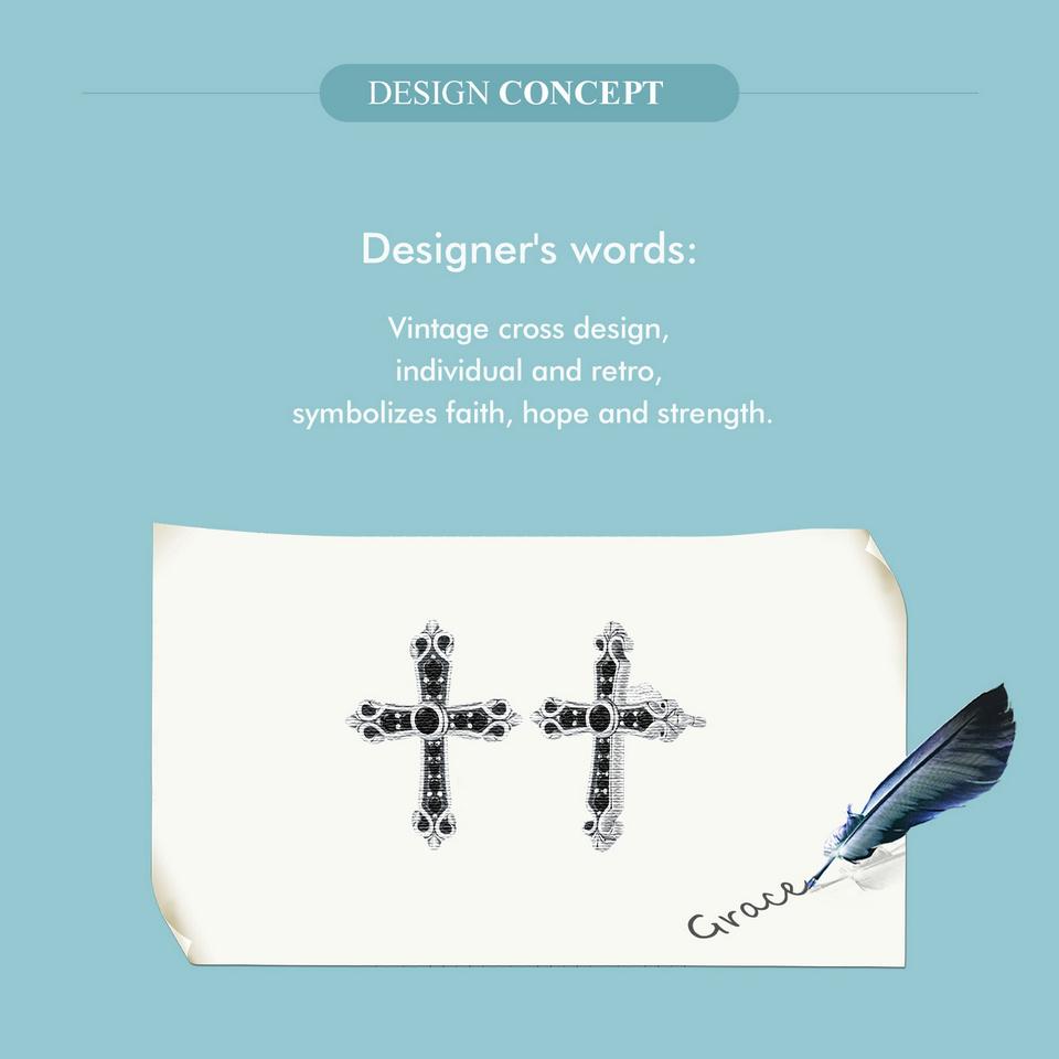 WOSTU Винтажные серьги-гвоздики из стерлингового серебра 925 пробы с крестом для женщин, крутые черные серьги-гвоздики с цирконием в стиле панк, модные украшения, подарок на вечеринку