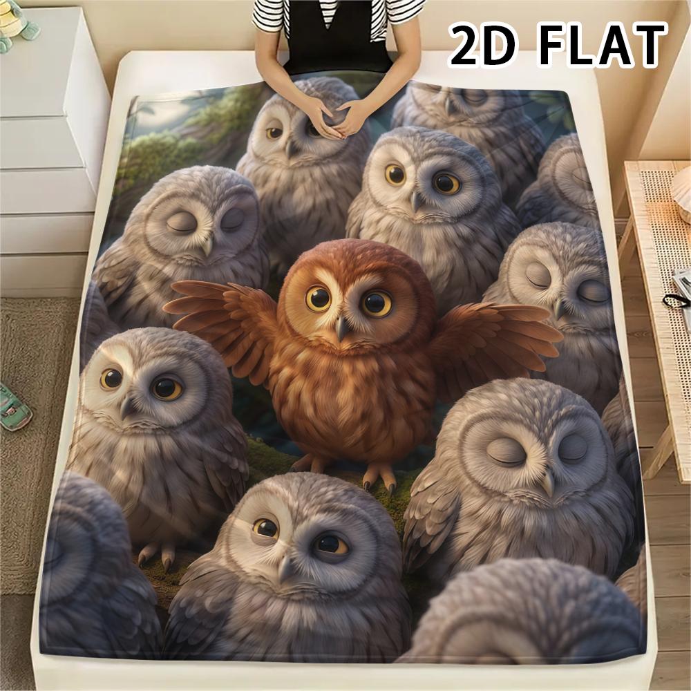 1Pc Close Owl Friends Print Flannel Blanket,High quality Comfortable for All Seasons,Home Decor,Warmth and Comfort,Perfect for Christmas Gifts
