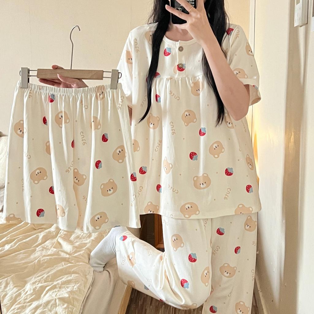 Three-Piece Pajamas Homewear Female Summer Cartoon Sweet Homewear Can Be Worn Outside the Suit Leisure Pajamas Homewear