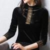 Корейский популярный топ с бриллиантами, уменьшающий возраст, золотистый бархат, модная универсальная футболка с длинными рукавами, однотонная женская одежда M-4XL