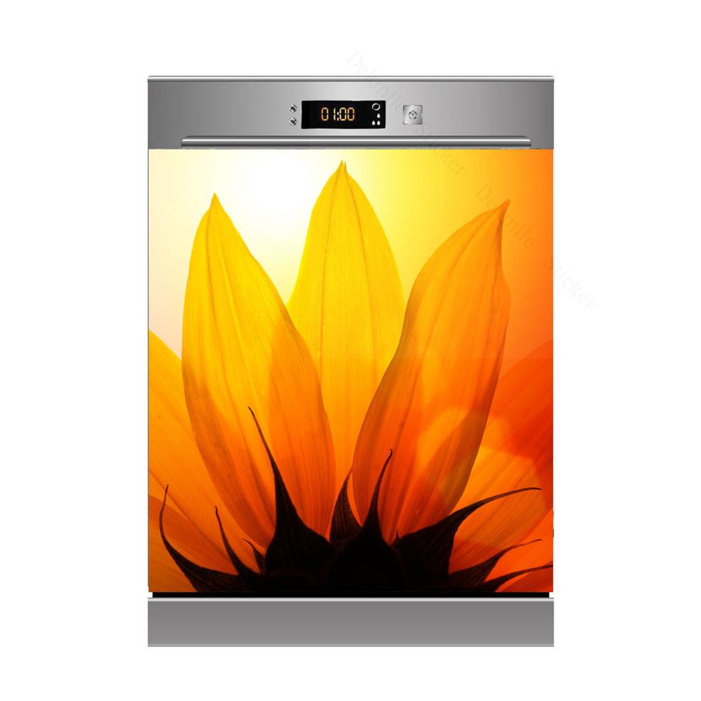 Наклейки на стену с солнечными цветами, чтобы покрыть холодильник, сельскую кухню, холодильник, пляжную ракушку, черную кошку, посудомоечную машину, виниловые 3D настенные фрески для дома