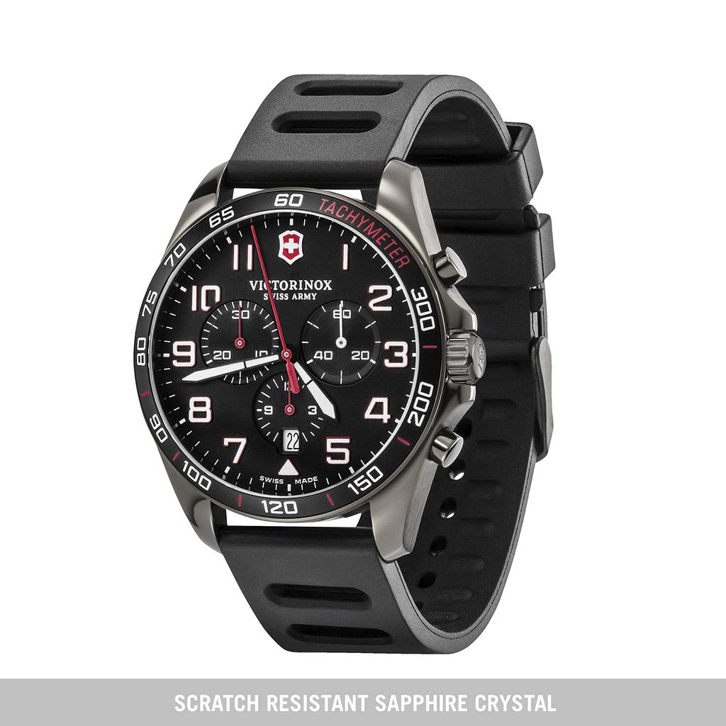 Watch FIELDFORCE SPORT CHRONO Stainless Steel Case Black Dial Black Rubber Strap Gift 241889 [Victorinox] (316L) [
