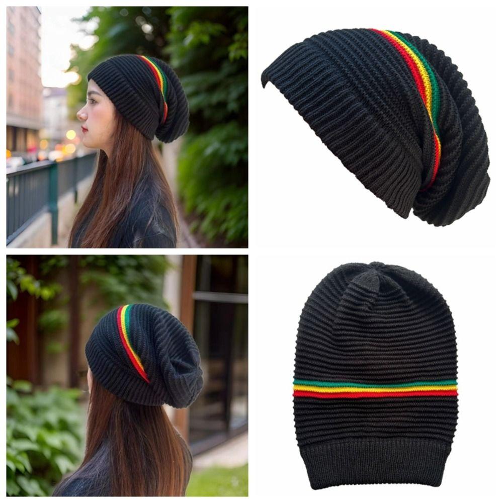 Striped Color Jamaica Knitted Hat Beanies Pullover Skull Caps Weaving Reggae Hat  Winter Autumn