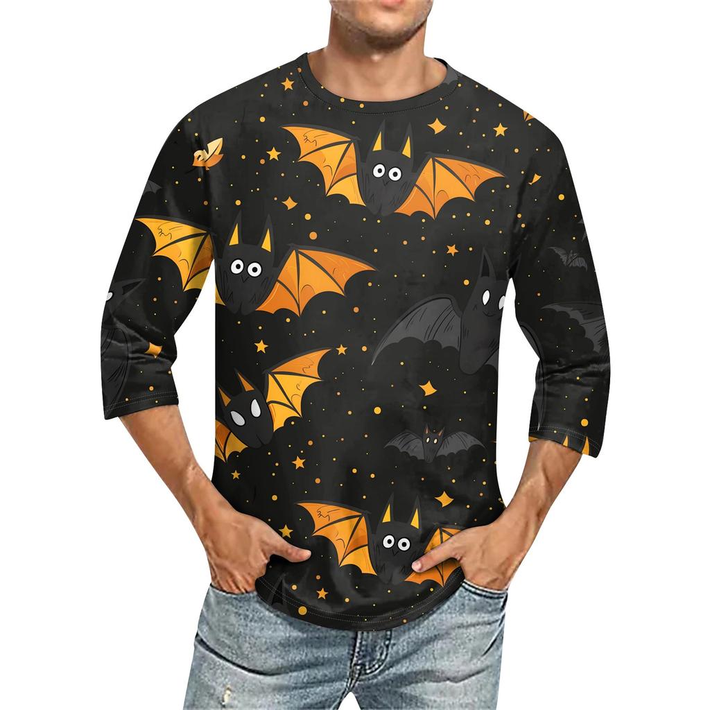 Men's Solid Color Round Neck Three Quarter Sleeve Top T-shirt