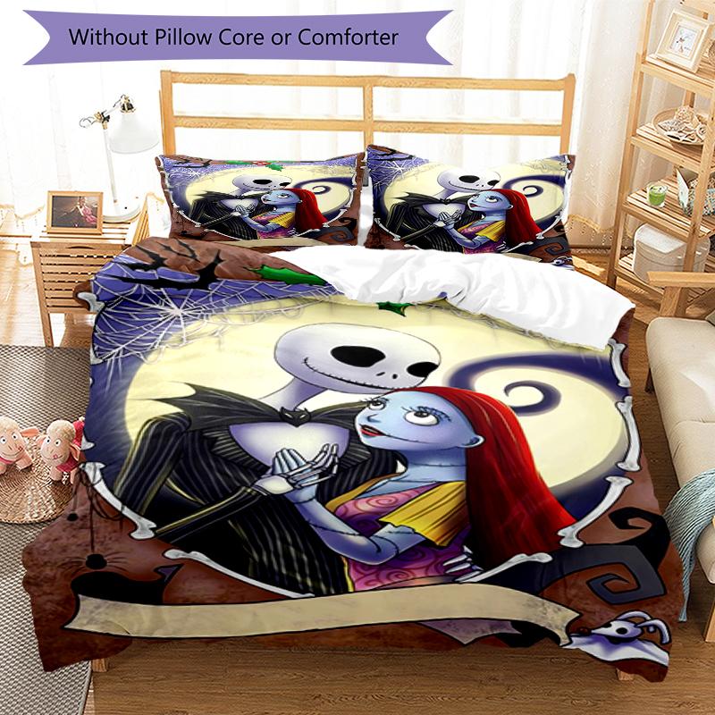 3pcs The Nightmare Before Christmas Bedding Set Duvet Cover Closure Includes 1 Duvet Cover & 2 Pillowcases, Soft and Comfortable for All Seasons.