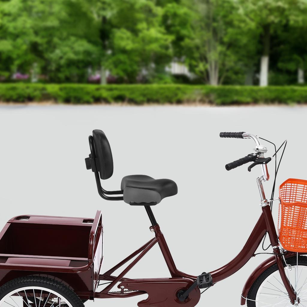 Comfortable Bike Seat with Adjustable Backrest, PU Cushion & High-Carbon Steel Frame - Replacement Saddle for Adult Tricycle