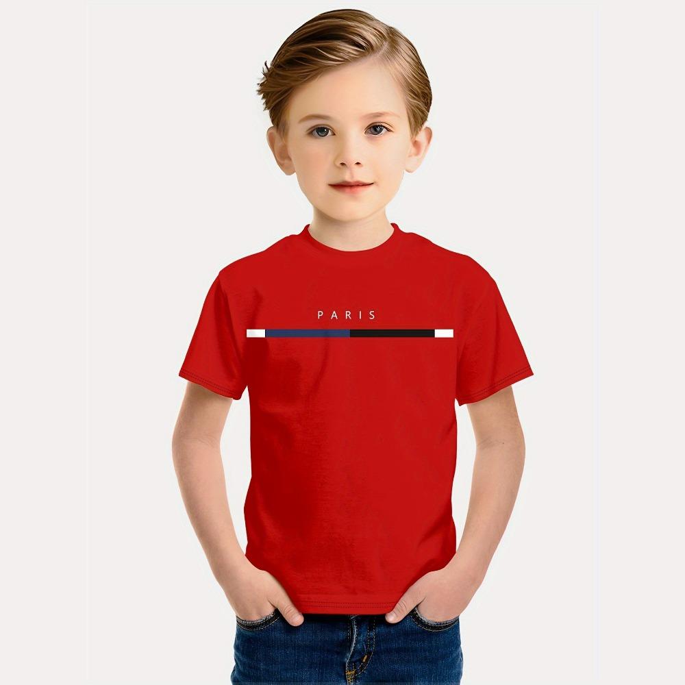 Kids Boys Clothes Simple Paris Letter Print Short Sleeve T Shirt Children Boys Casual Comfortable Tees Children Top