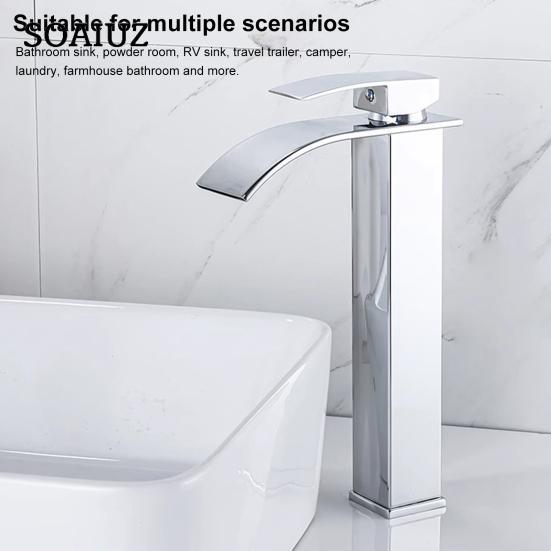 Смеситель для ванной комнаты с водопадом из матового никеля, современный керамический смеситель для раковины с одной ручкой и сердечником клапана со шланговой пластиной (Высокий стиль)