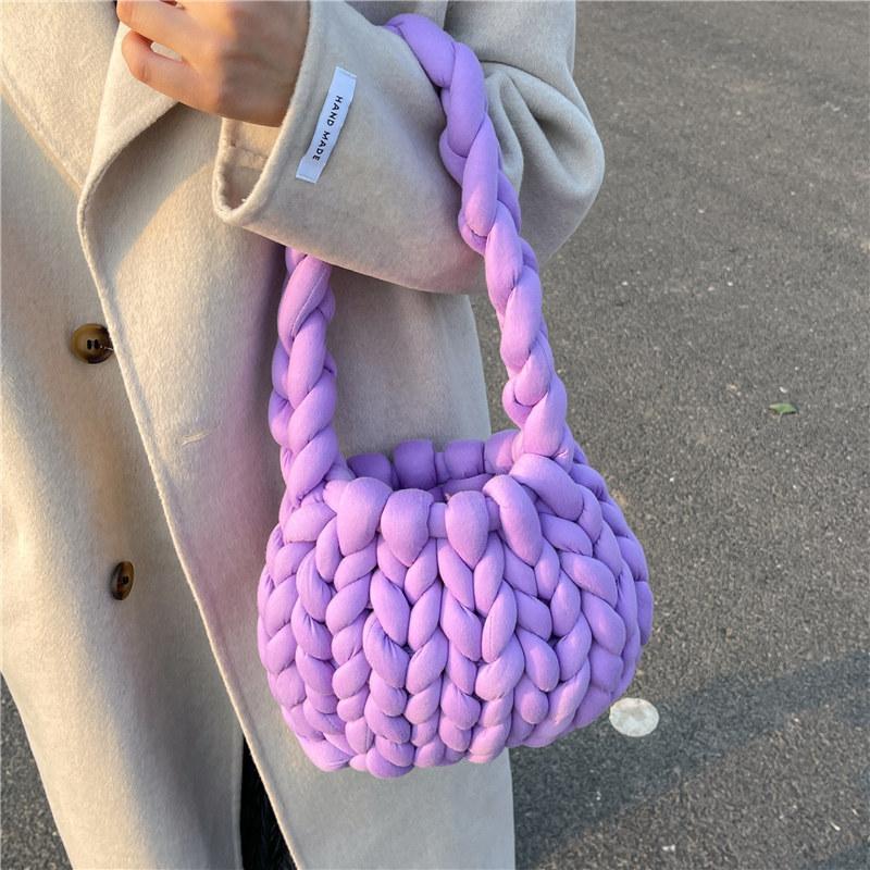 Ladies Casual Hand-woven Shopping Totes Fashion Soft Shoulder Handbag Homemade Crochet Bucket Bag Knitted Underarm Bags MIT