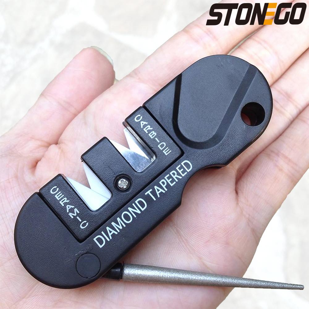 Портативная складная точилка для ножей STONEGO 4-в-1 - керамические карбидные алмазные камни для использования на открытом воздухе и на кухне