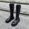 Женская обувь, женские сапоги до колена, современные сапоги на платформе, женские с круглым носком, с застежкой-молнией сзади, на среднем каблуке, женские, Zapatos