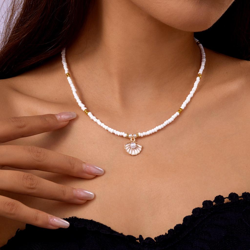 Vintage Double Layer Rice Beads Necklace for Women Boho Beach Turtle Starfish Pendant Short Choker Neck Chain Jewelry Accessory