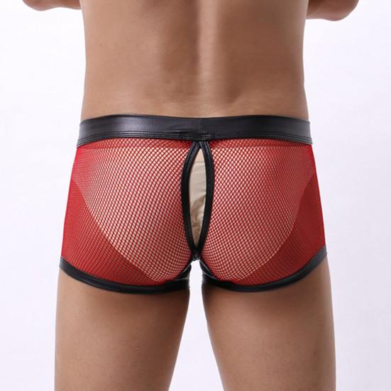 Men Thongs Hollow Out Mesh Sexy Opening U Convex Super Breathable Men Boxers
