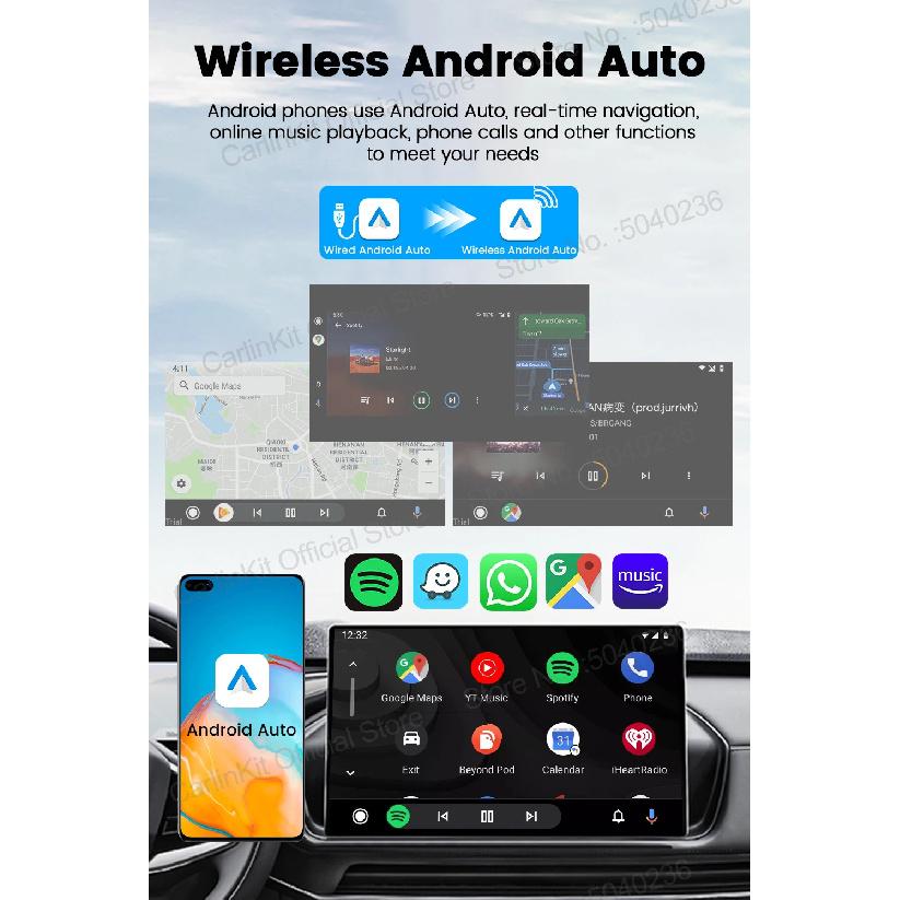 Мини-адаптер CarlinKit Mini Ultra 3 для беспроводного Android Auto и CarPlay, WiFi 2,4 ГГц и 5 ГГц, BLE, Автоматическое подключение, Обновление OTA, Мини-смарт-бокс для автомобиля