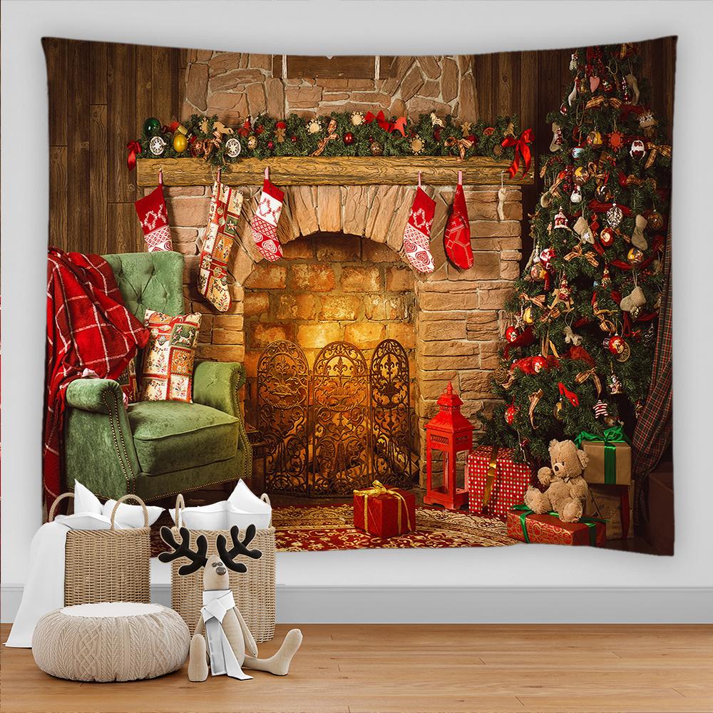 С Рождеством Санта-Клаус, Рождественская елка, камин, гобелен с принтом, украшение для дома, гостиной, спальни, стены, гобелен