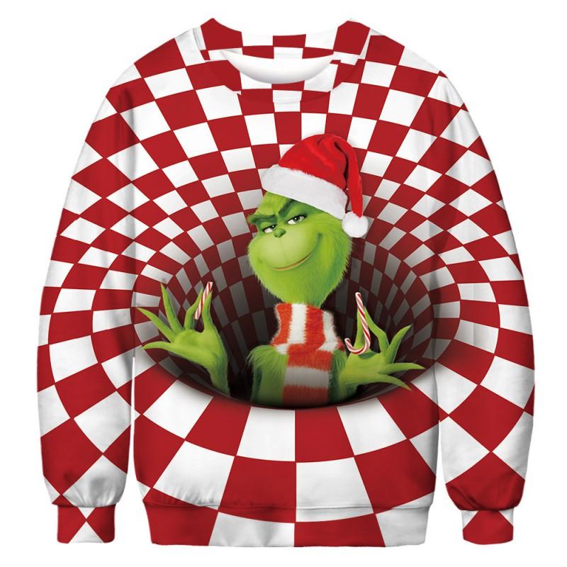 Grinch Christmas Cartoon Print Crew Neck Sweatshirt Men Women Casual Long Sleeve Top