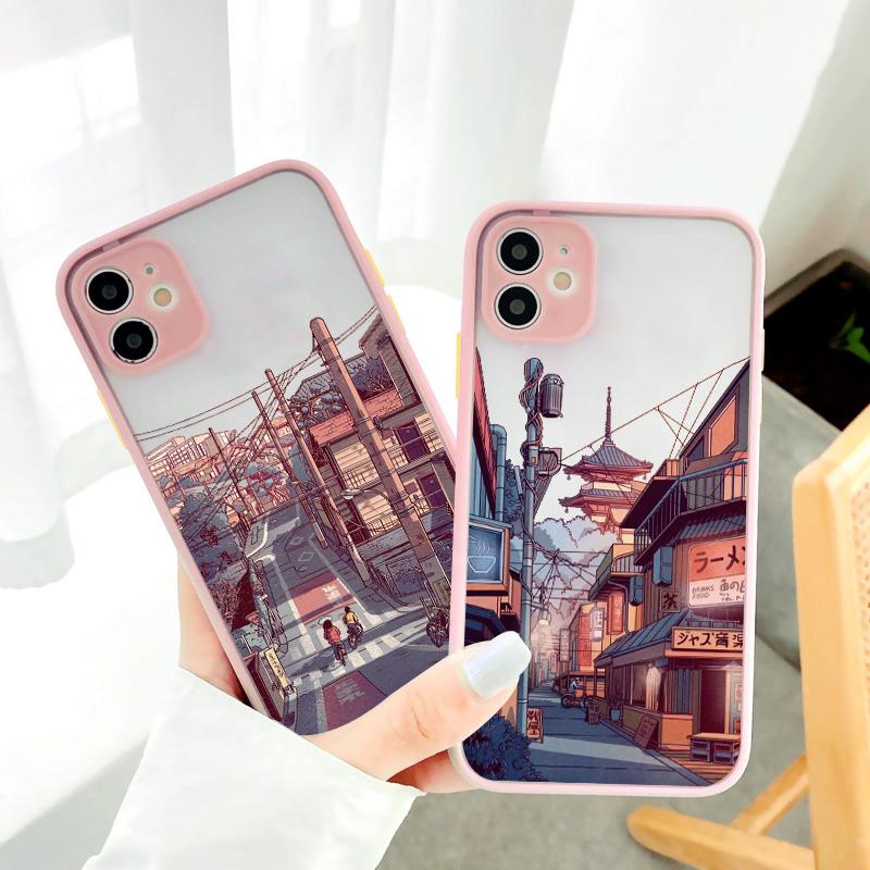 Японское аниме Расписной дом Пейзаж Чехол для телефона Для iPhone 16 15 Plus X XR XS Max 17 16 15 13 12 11 14 Pro Max Жесткий Матовый Чехол