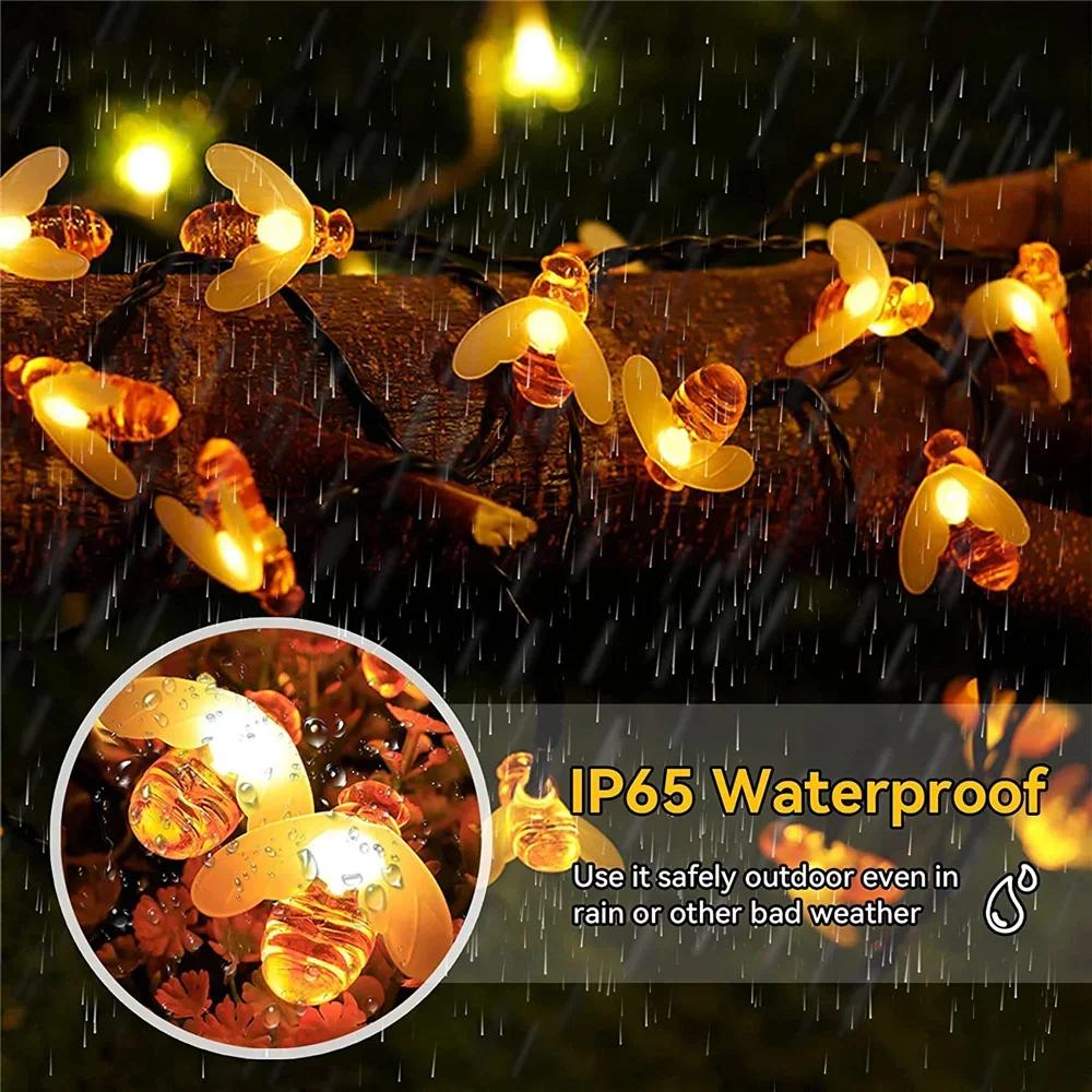 Solar Bee LED String Lights Outdoor Holiday Party Lighting Night Lamp for Garden Tree Fen Balcony Christmas Wedding Decoration