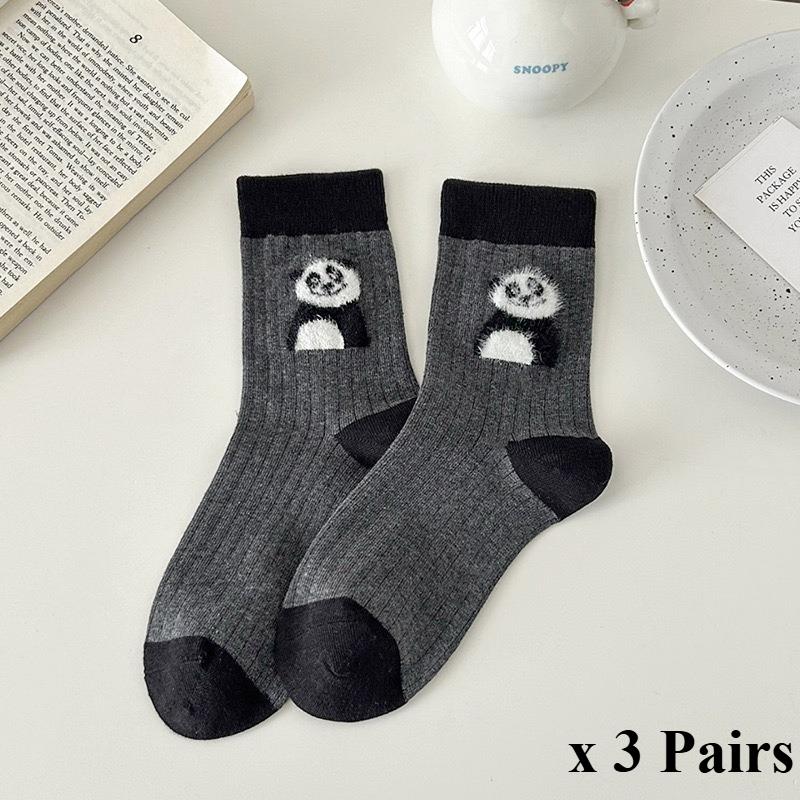 3 пары женских осенне-зимних носков до середины икры, флисовые плюшевые, весенне-осенние милые махровые носки