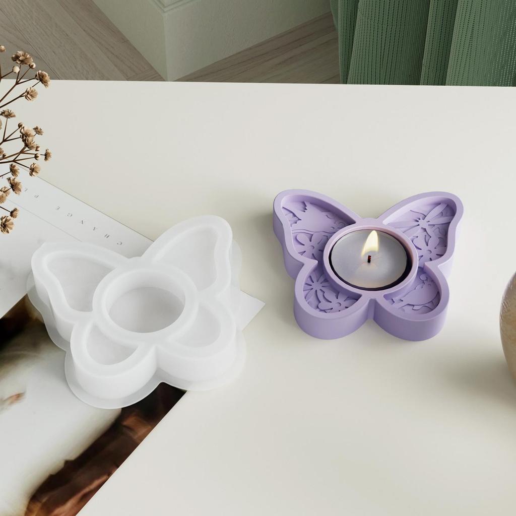 3 Pieces Butterfly Flower Heart Shape Silicone Mold Candlestick Epoxy Resin Molds Spring Decoration Handmade Candle Holder Mold